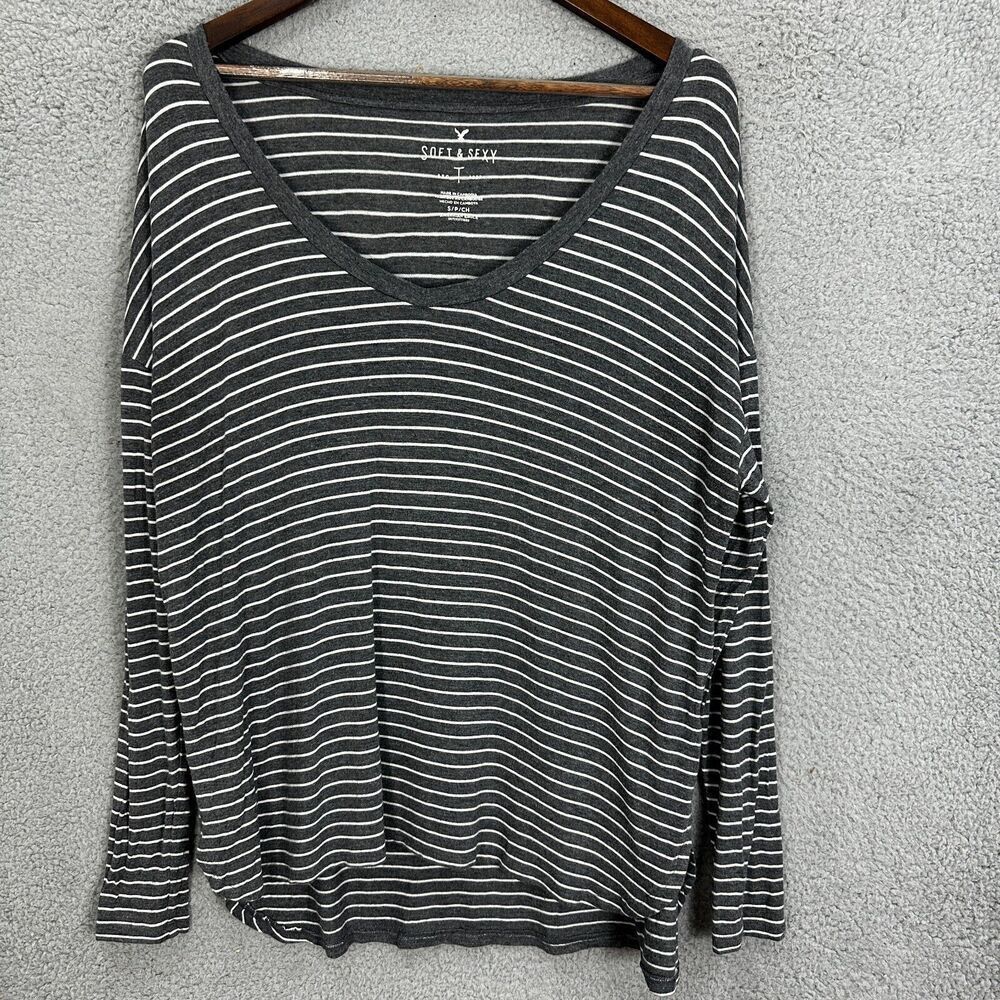 american eagle top womens small gray striped soft & sexy boxy oversized‎ boho